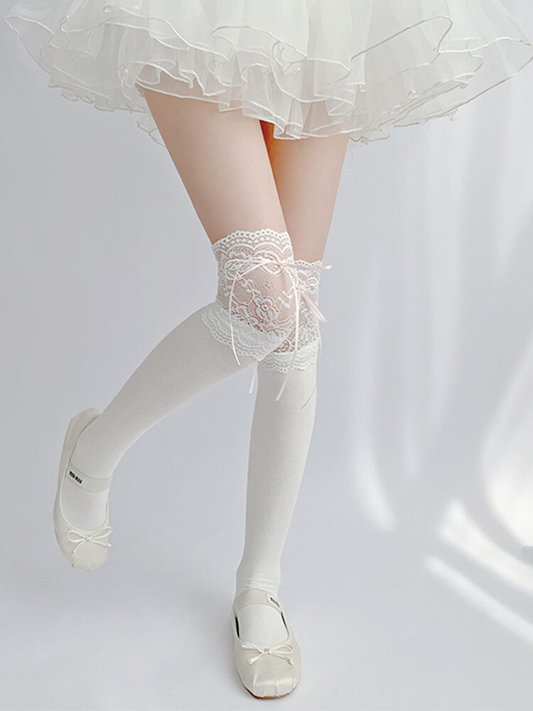 Lolita lace ribbon high tube socks BY11132