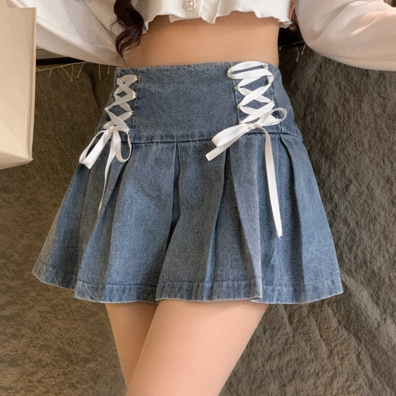2023 Pure Desire Girls' Strap Short Denim Skirt BY5253