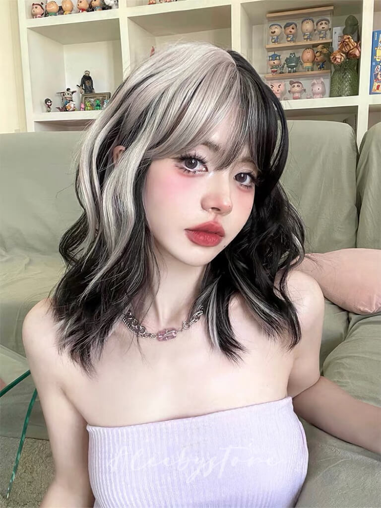 Lolita sweet and spicy gray pink black short curly wig BY8234