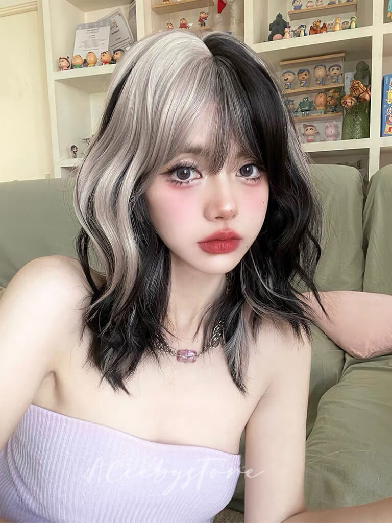 Lolita sweet and spicy gray pink black short curly wig BY8234