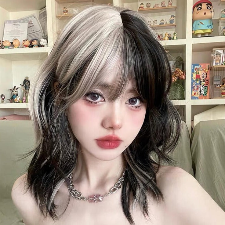 Lolita sweet and spicy gray pink black short curly wig BY8234