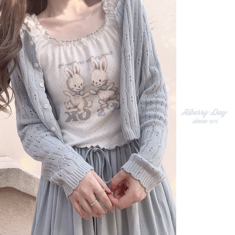 “Good things are coming” cute rabbit lace vest BY6016