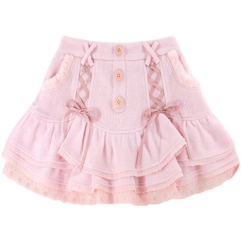 Sweet pure pink lace cake skirt BY5255