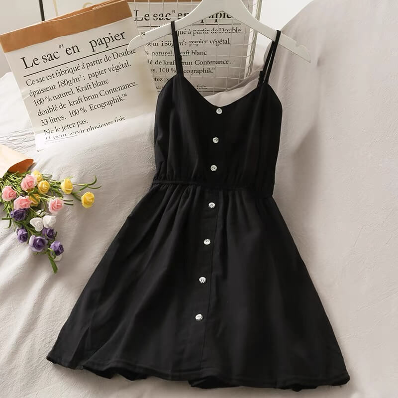 Sweet fresh white/pink/black sling dress BY8190