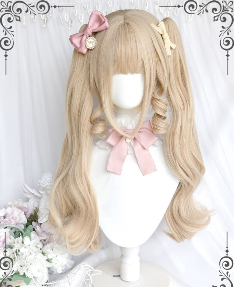 Lolita anime rice brown daily double horsetail cosplay wig BY6213