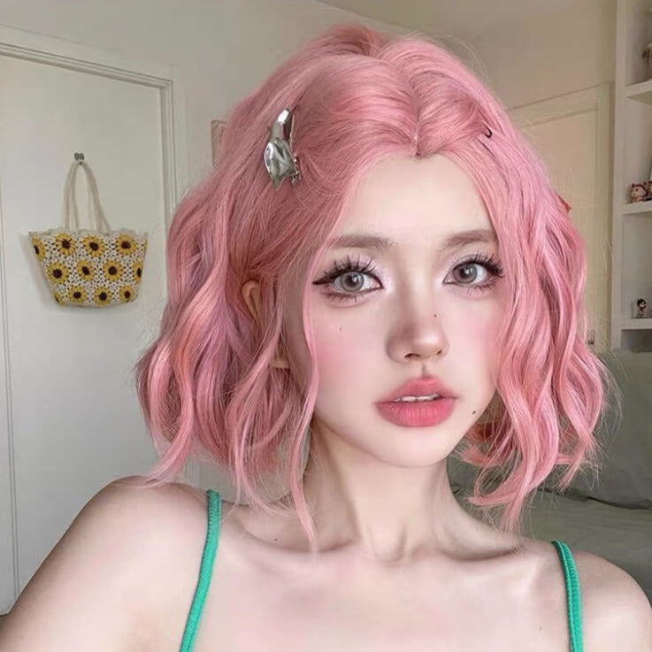 Lolita sweet pink short curly wig BY8233