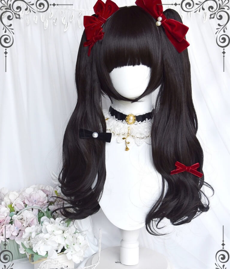 Lolita anime rice brown daily double horsetail cosplay wig BY6213