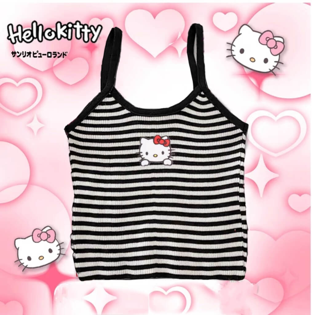 Cute Hello Kitty Y2K Spicy Girl Strap Striped Top BY1132