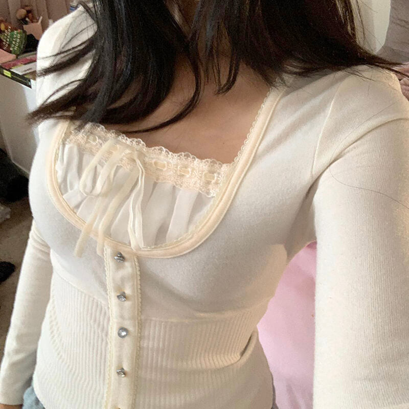Japanese Sweet Lace Bow Long Sleeve T-shirt BY1012