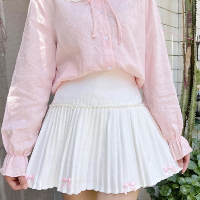 2023 New Japanese cute Bow pearl high waist skirt BY9155