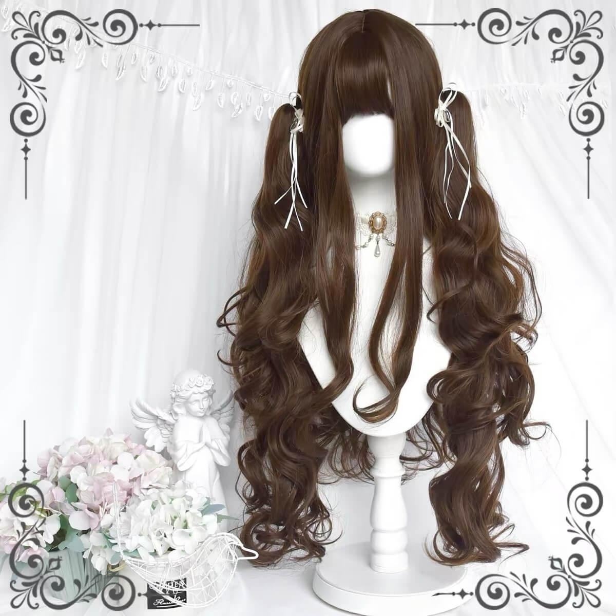 Cute Natural Lolita Brown Long Curly Double Ponytail Doll Wig BY1130