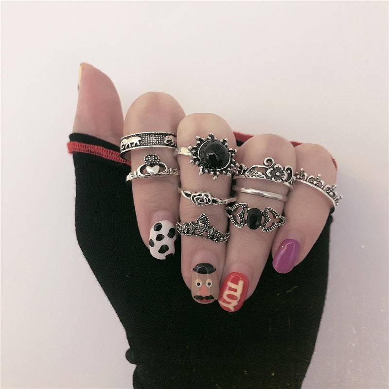 10 PIECES RETRO PUNK RINGS BY19000