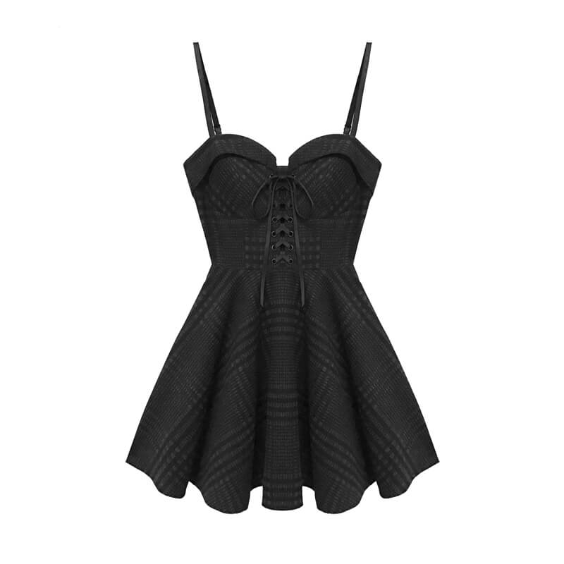 Autumn and winter dark girl grey lattice wool suspender dress BY8011