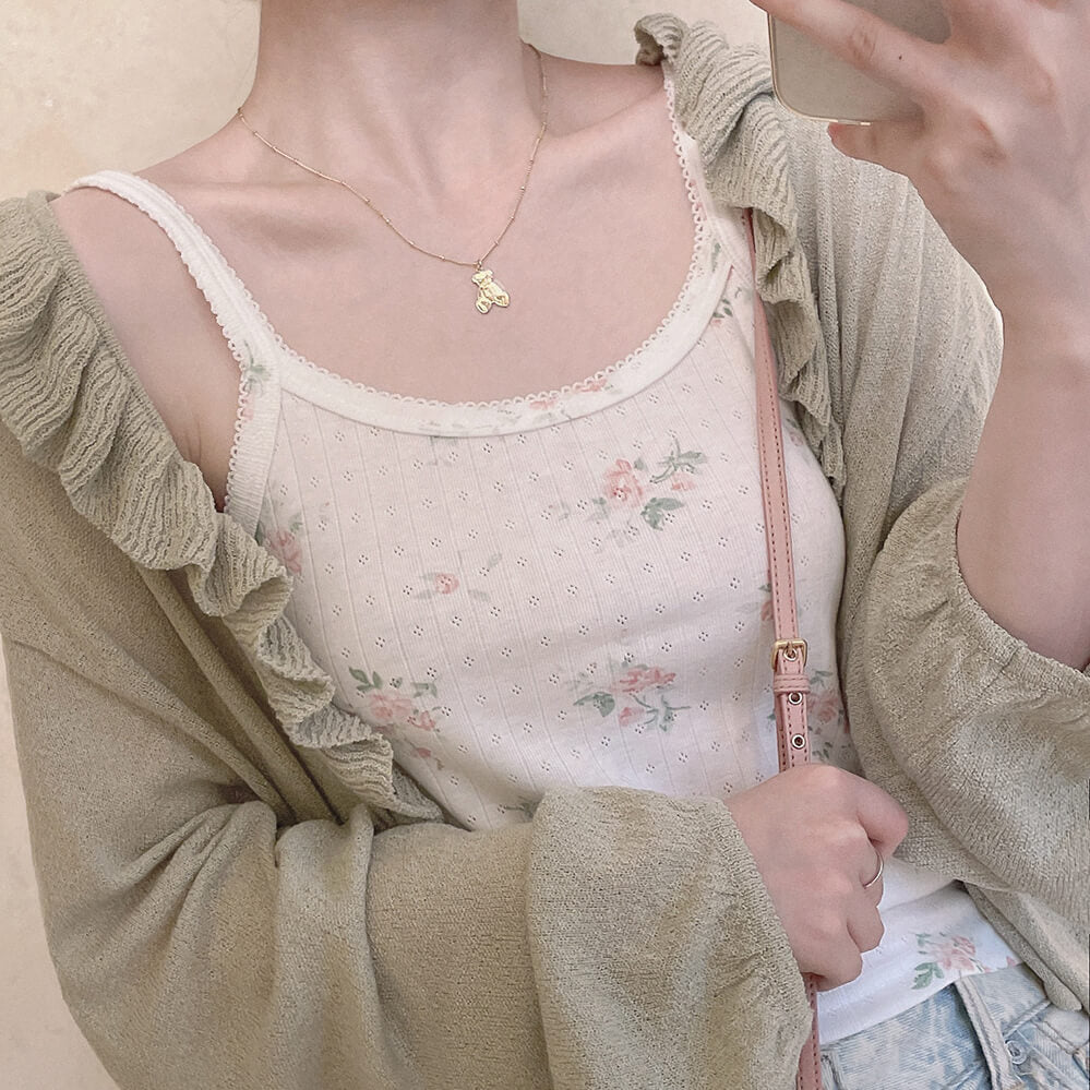Vintage girl French cream ROSE LACE SLING Vest BY5012