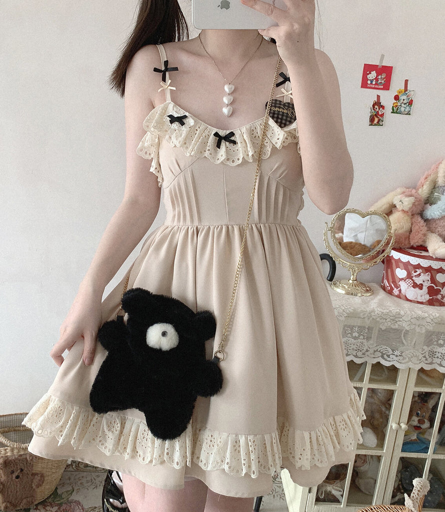 Cream cake lace Vintage suspender French style dress BY4084