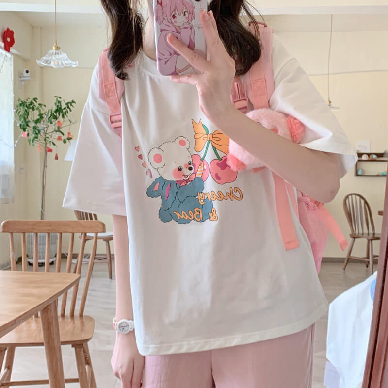 Japanese cute "cheery & bear" T-shirt BY7094