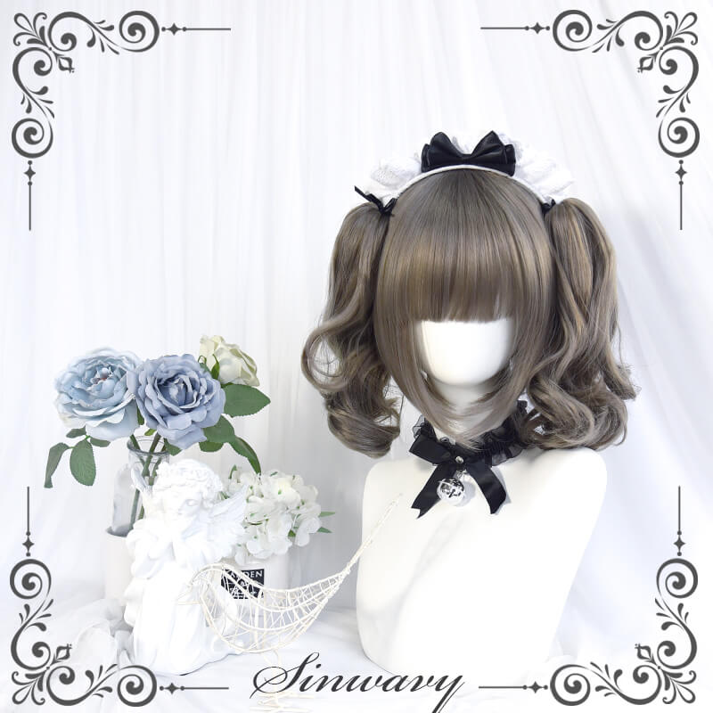Lolita lovely linen grey detachable tiger mouth clip double horsetail wig BY5003