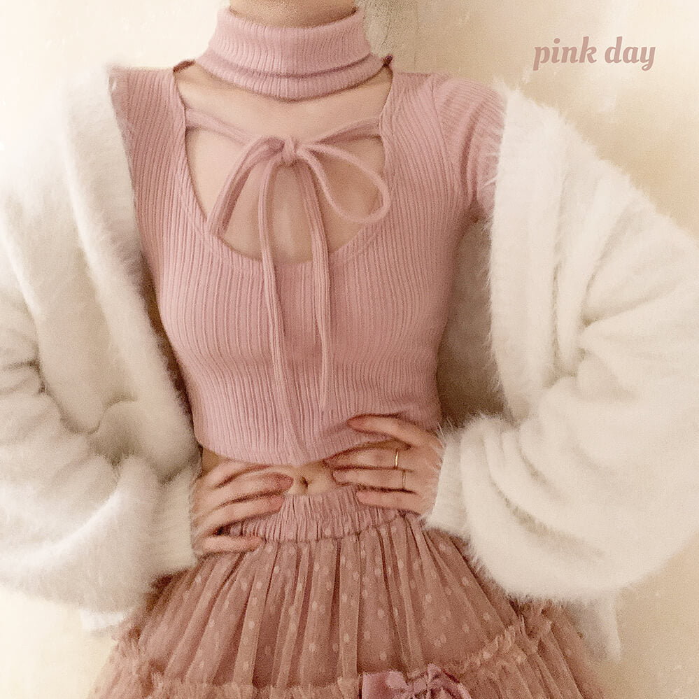 Cute girl bow sexy backless long sleeve Slim short knit T-shirt BY9061