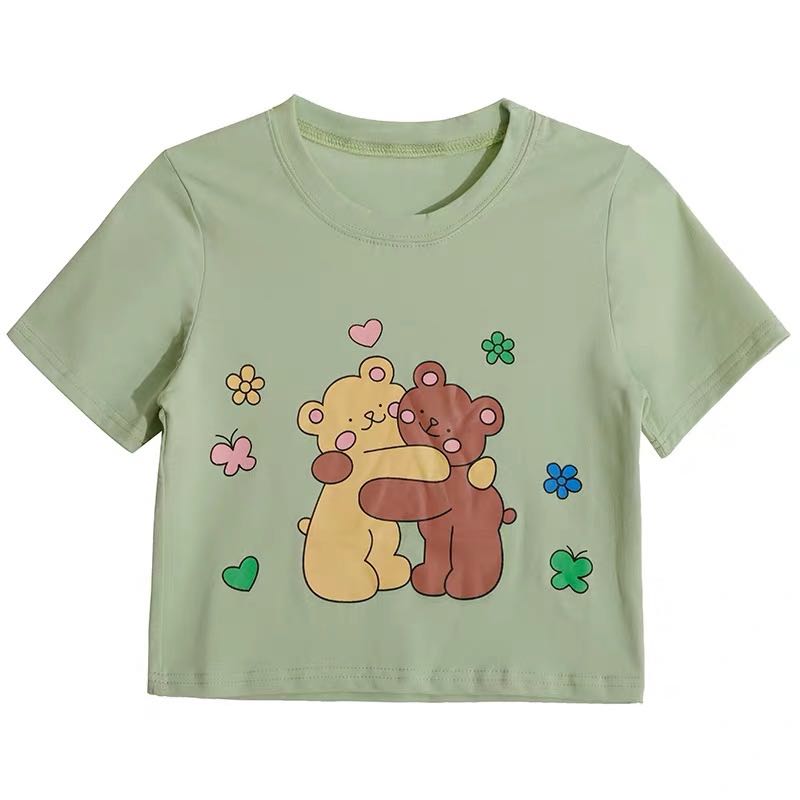 CUTE “HUG BEAR”PRINT MATCHA GREEN T-SHIRT BY22325