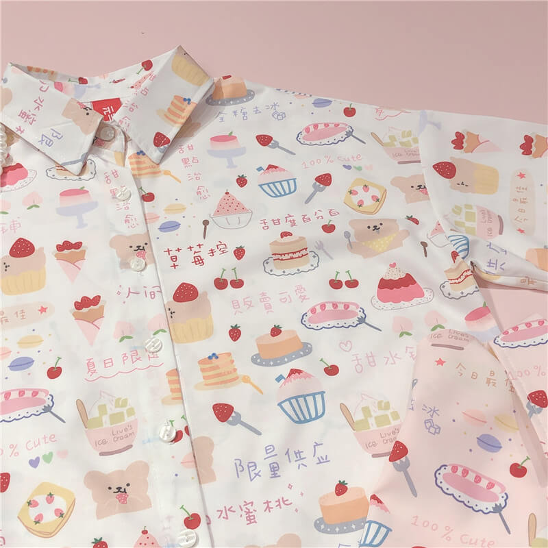 CUTE STRAWBERRY CAKE PRINT SHIRT BY51203