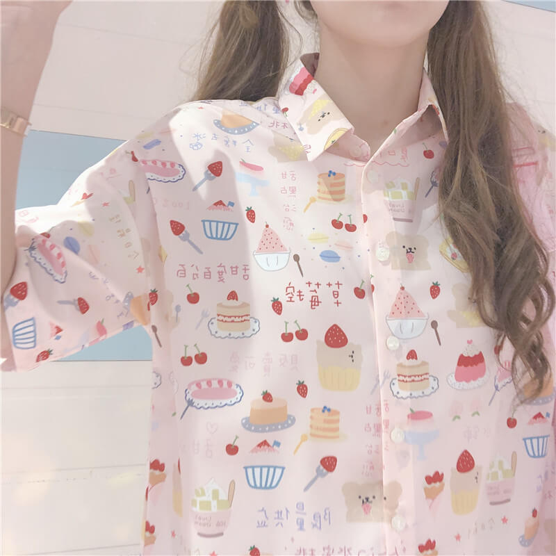 CUTE STRAWBERRY CAKE PRINT SHIRT BY51203