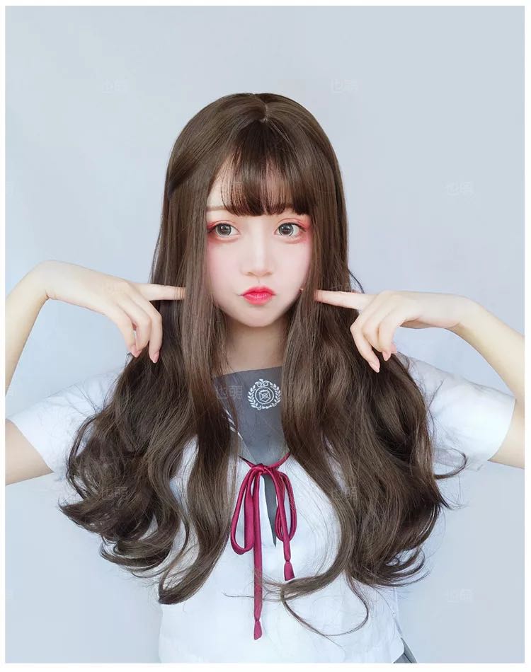 CUTE AIR BANGS ROUND FACE LONG ROLL WIG BY1199