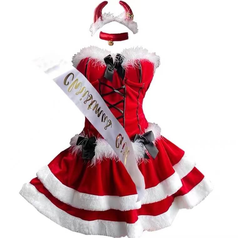 cos Bunny Girl Uniform seduce red cat girl devil Bunny Christmas dress BY9010