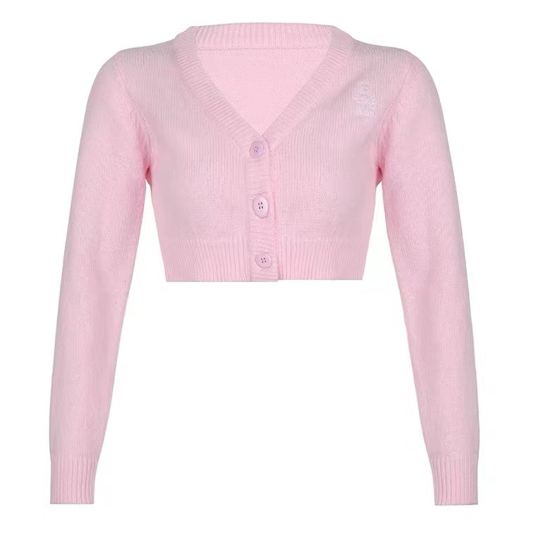 INS PASTEL PINK V-COLLAR KNIT CARDIGAN SWEATER BY90005