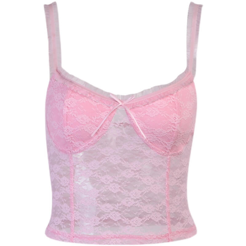 Sweet and spicy pink lace suspender vest BY9058