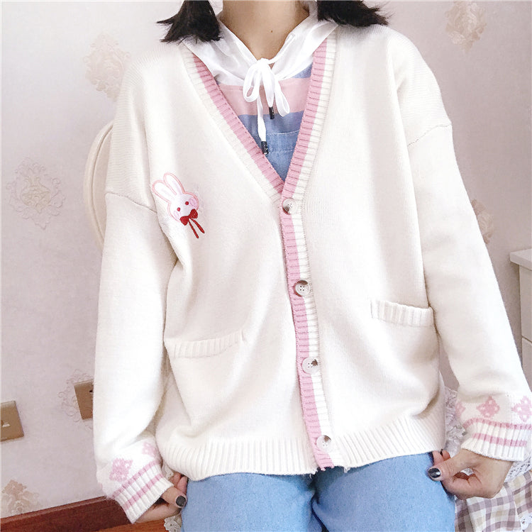 3 COLORS SWEET BUNNY EMBROIDERY SWEATER BY21114