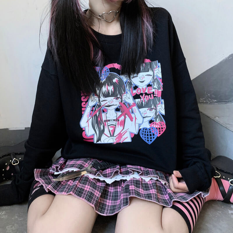 japanese dark Assassin cartoon print pullover hoodie BY900037