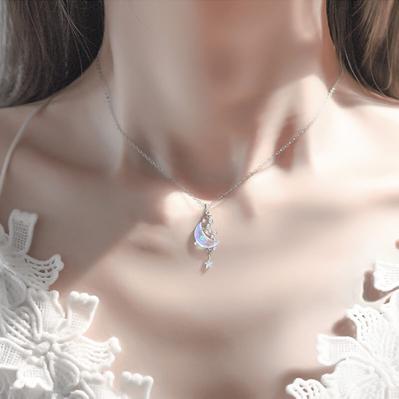 ''MOON & STAR'' FAIRY SILVER NECKLACE BY8064