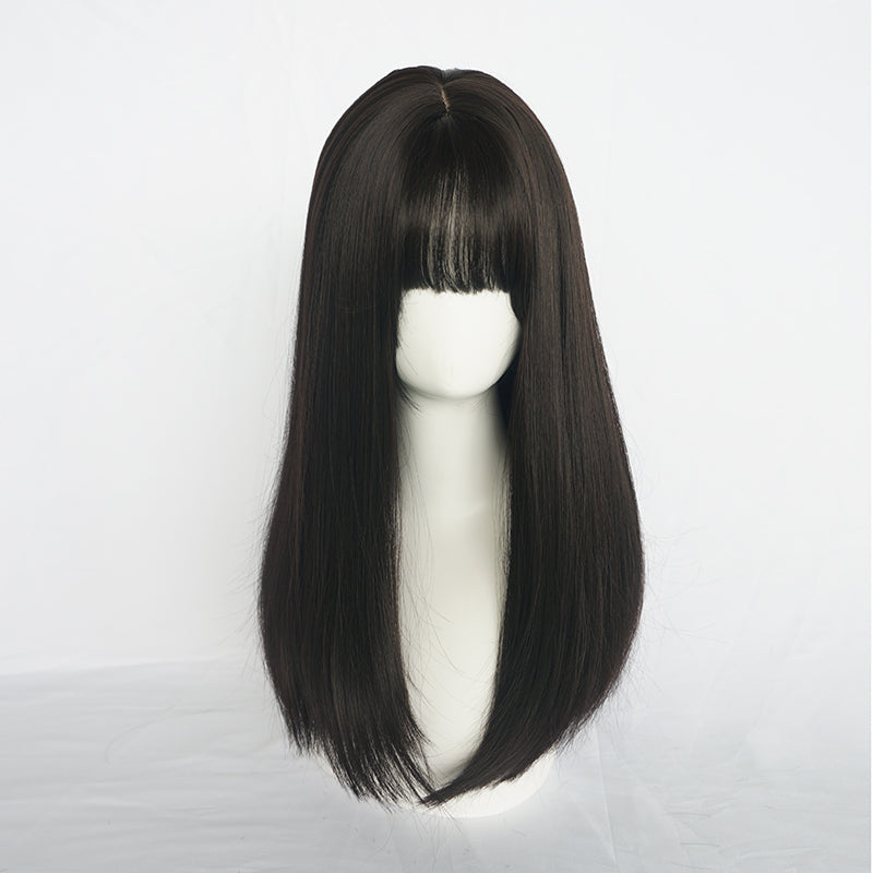 BLACK ROUND FACE LONG STRAIGHT WIG BY31096
