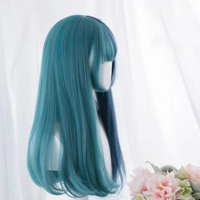 BLUE GREEN STITCHING LONG CURLS WIG BY31120