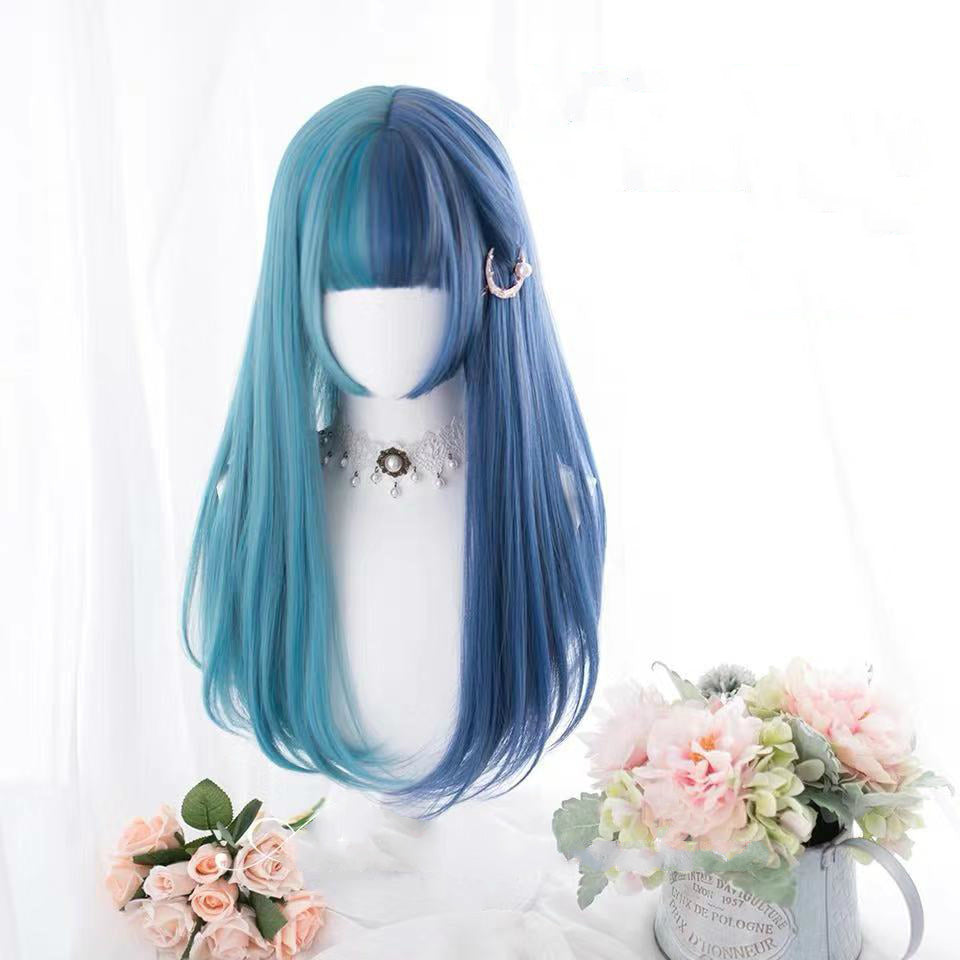 BLUE GREEN STITCHING LONG CURLS WIG BY31120