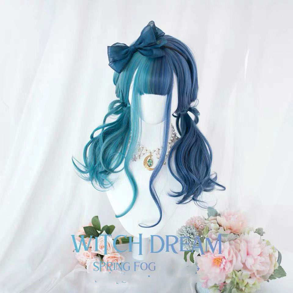 BLUE GREEN STITCHING LONG CURLS WIG BY31120