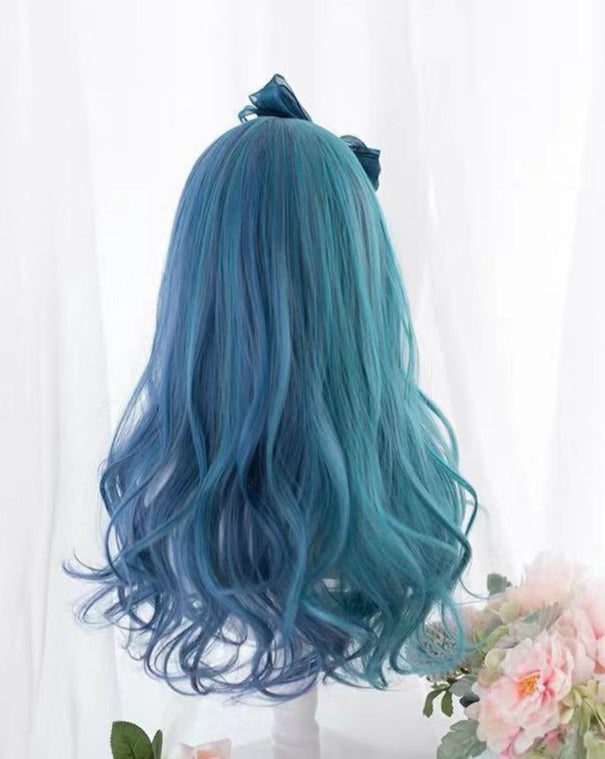 BLUE GREEN STITCHING LONG CURLS WIG BY31120
