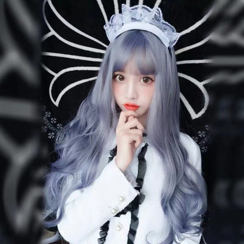 CUTE PURPLE GREY LONG ROOL WIG