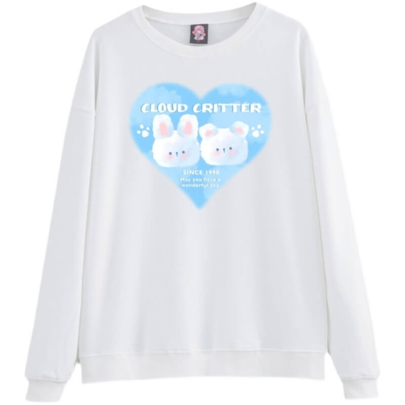 Cute sweet bear rabbit print loose round neck Pullover hoodie BY900036