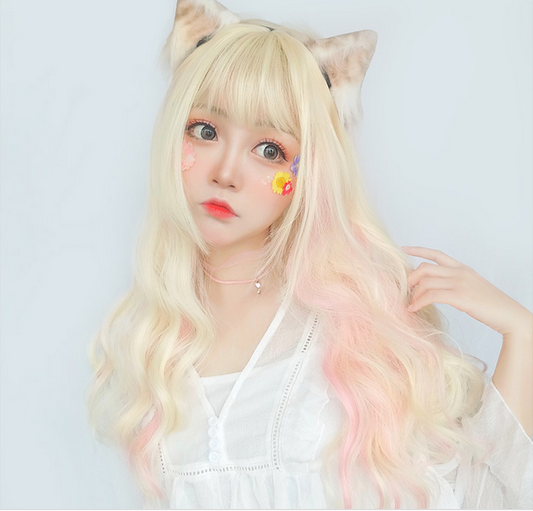 HARAJUKU LOLITA MIXTURE PINK GOLDEN COS BIG WAVE WIG BY31021