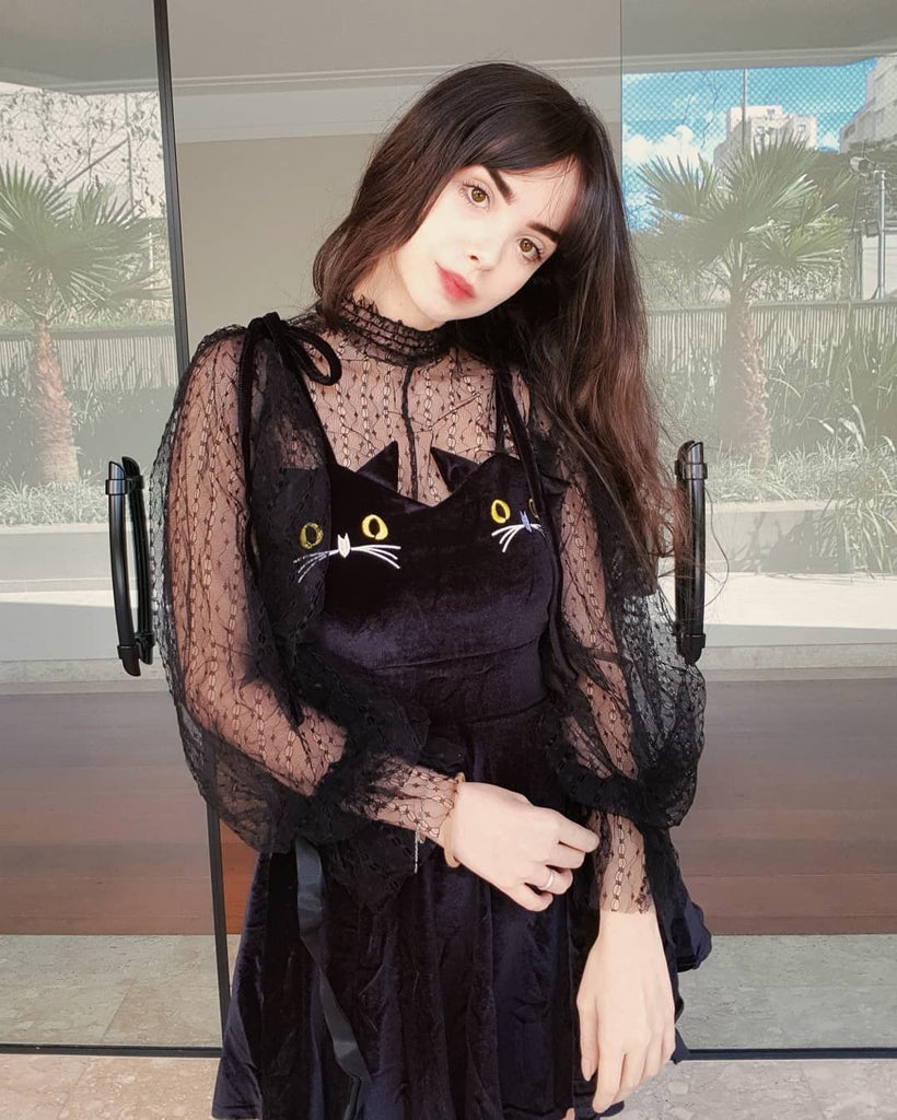 LACE LOOSE TOP+CAT EMBROIDERIED DRESS BY71076