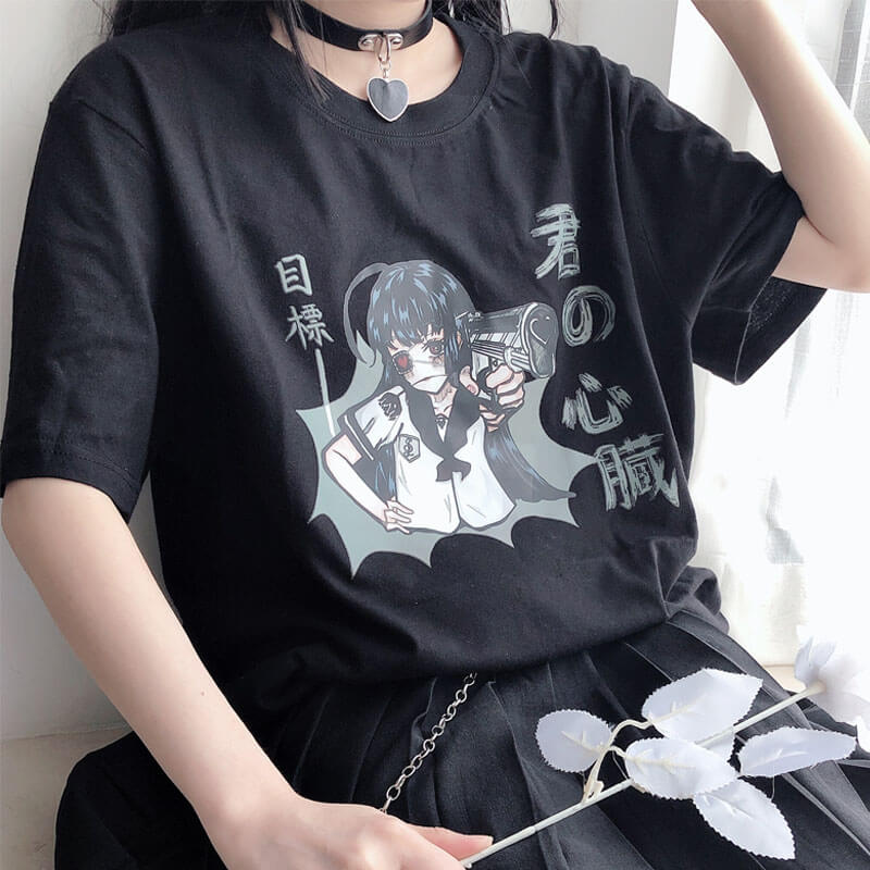 JAPANESE DARK FASHION COMIC BLACK T-SHIRT BY77788