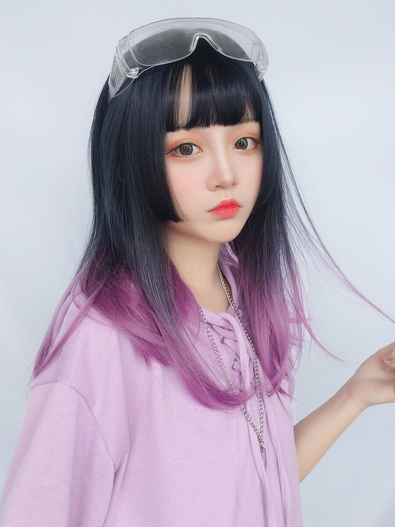 JAPANESE LOLITA HIME CUT GRADIENT PURPLE COS STRAIGHT WIG BY61106