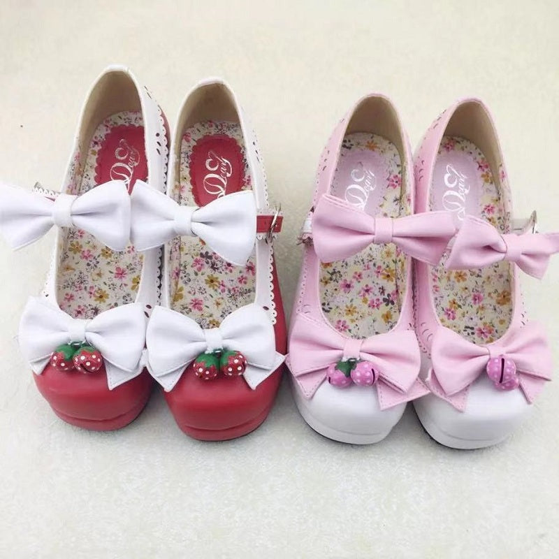 JAPANESE LOLITA STRAWBERRY BELL BOW SHOES BY50807