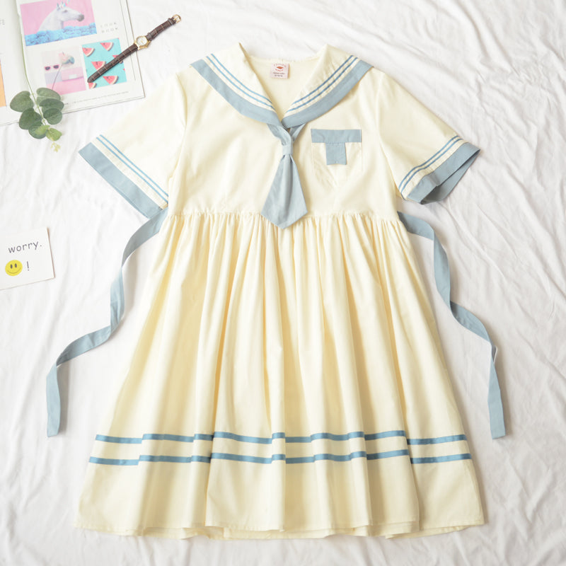 JAPANESE KAWAII NAVY COLLAR FLOWER EMBROIDERY DRESS BY71078