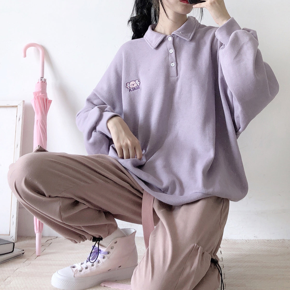 KOALA EMBROIDERY PURPLE SWEATER BY21103 aleeby