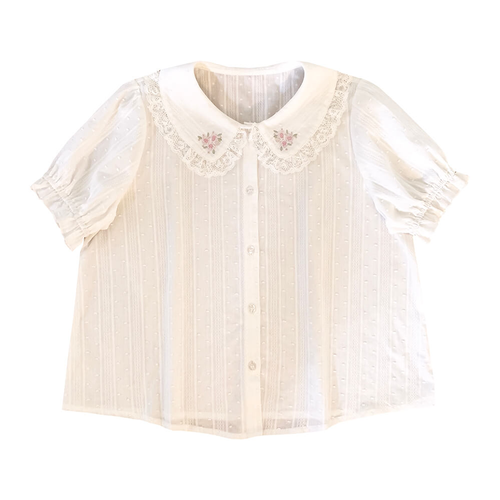 Vintage girl Rose Embroidery Lace cotton baby collar shirt BY9052
