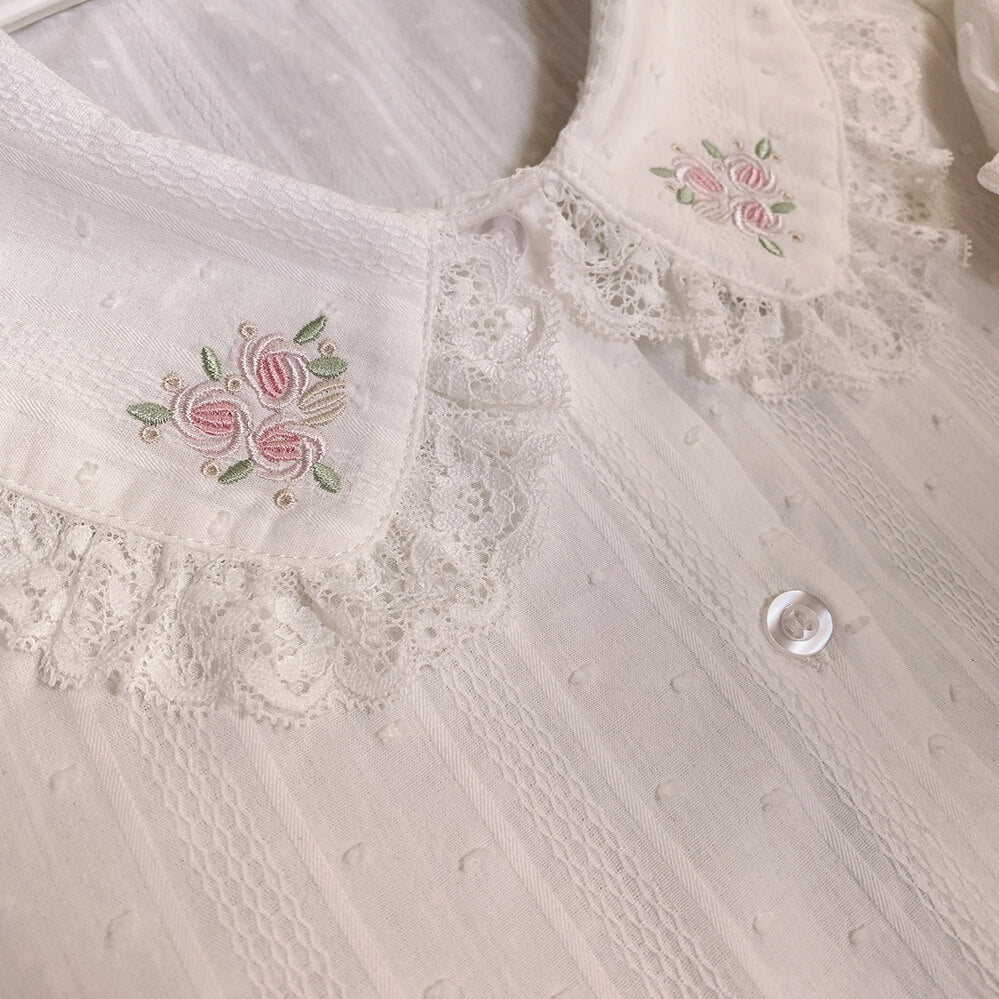 Vintage girl Rose Embroidery Lace cotton baby collar shirt BY9052