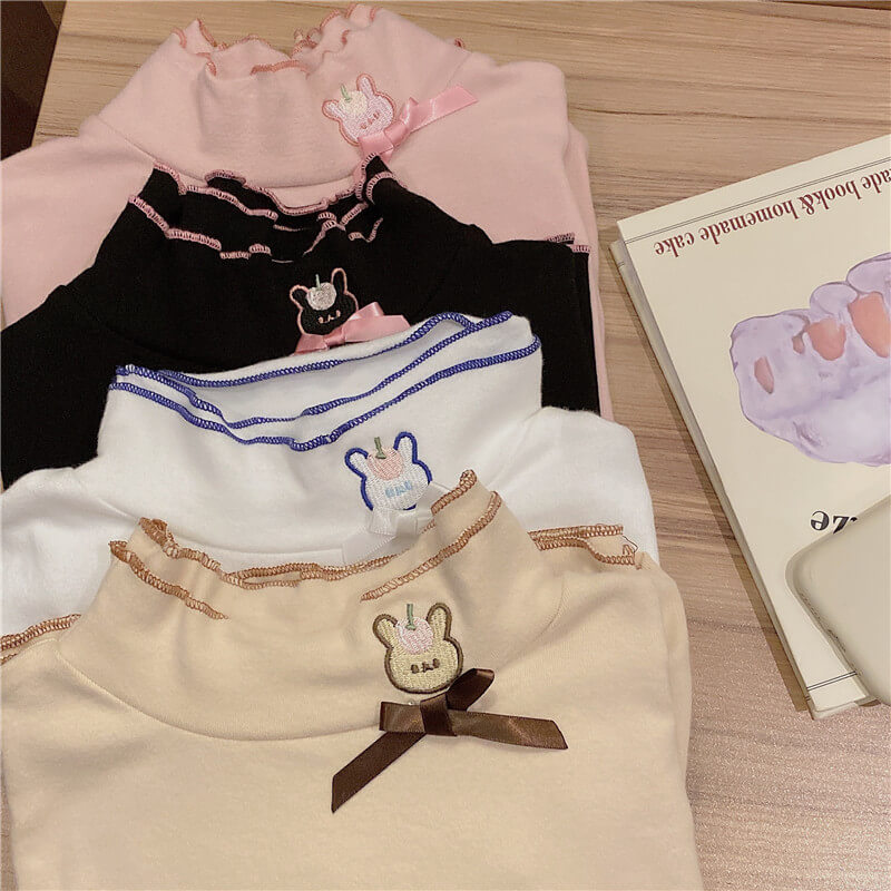 CUTE SOFTGIRL RABBIT EMBROIDERIED BOTTOM SHIRT BY9043