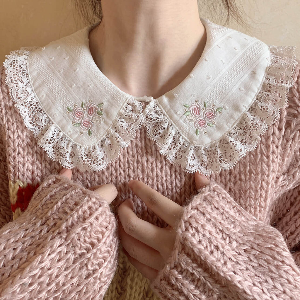 Vintage girl Rose Embroidery Lace cotton baby collar shirt BY9052